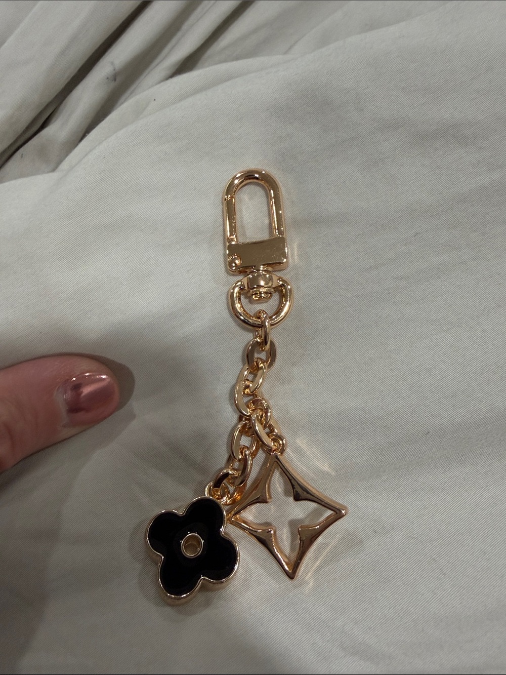 Trendy boutique Gold-tone Key & Card Holder Charm with Black Accent